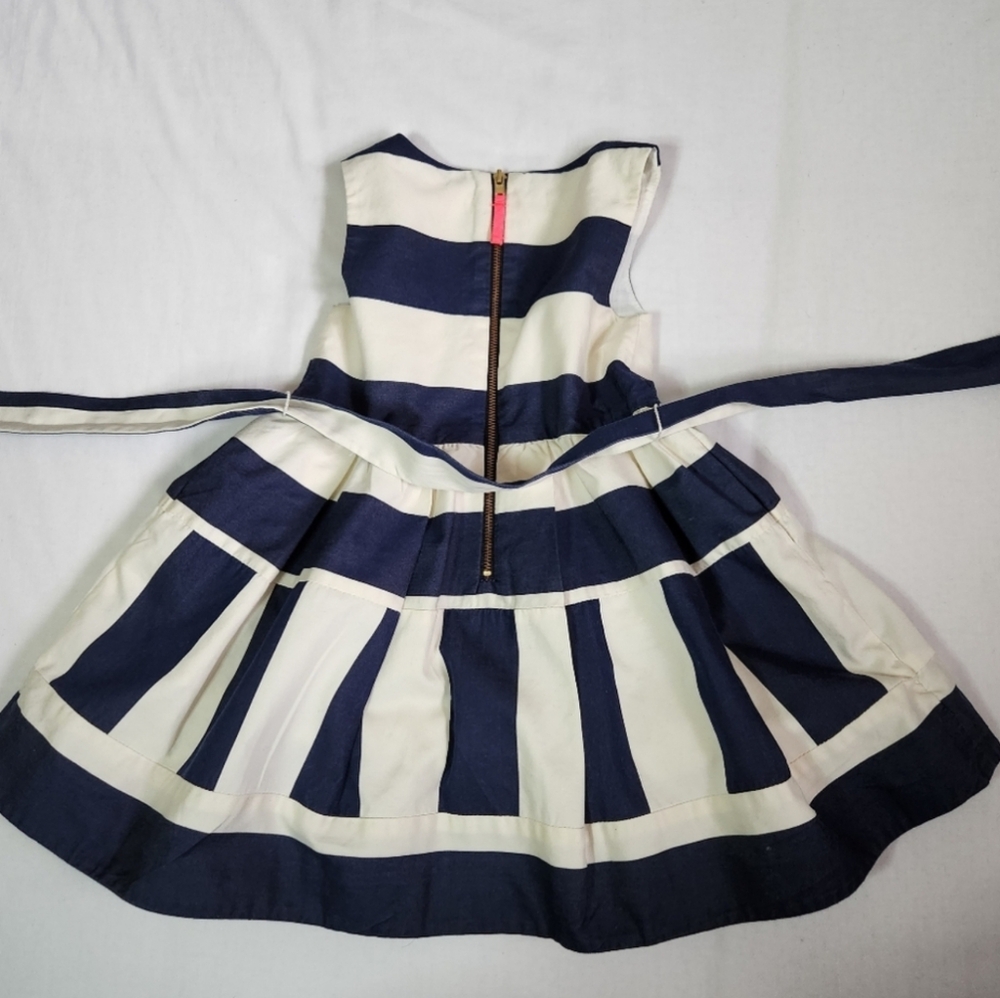 3/$15 J. Crew Crewcuts dress navy blue cream block stripes fit flare tie belt 2T - Picture 6 of 10